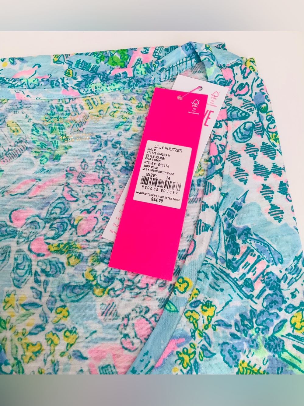 Lilly Pulitzer Etta V-Neck Top-Lilly Loves South Carolina-Surf Blue NWT - Picture 7 of 10